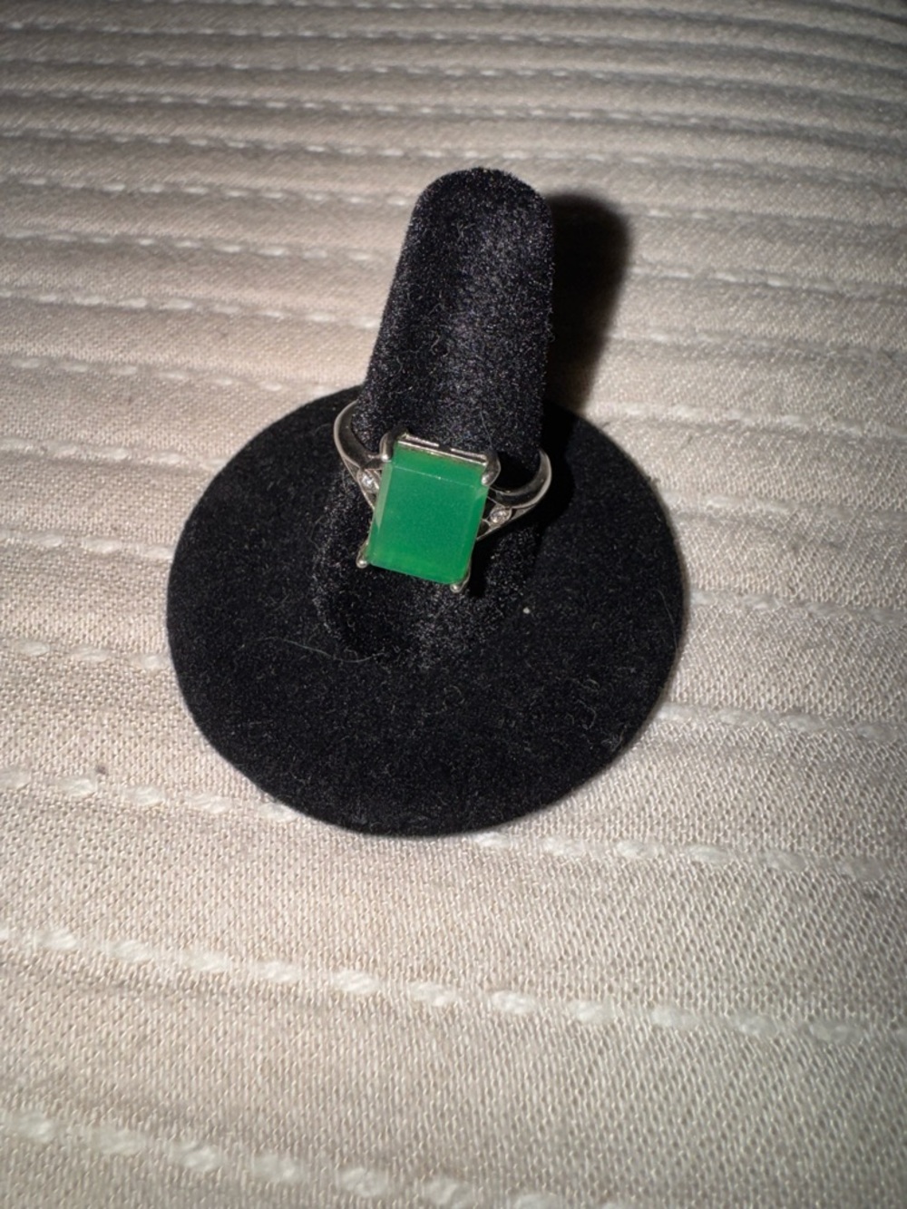 Green Rectangular Stone Silver Ring - Women Jewelry